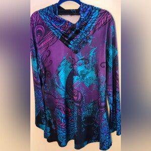 Vibrant Vintage Ladies Purple and Blue Tunic Featuring a Beautiful Peacock